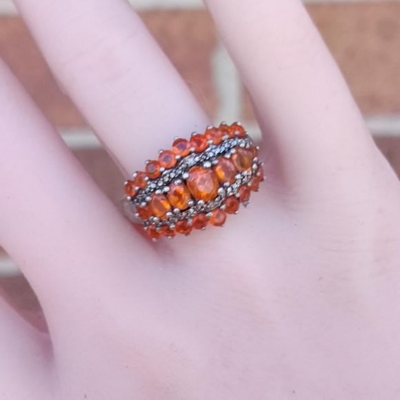 Vintage Sterling Orange Sapphire Cluster Ring - Picture 3 of 6